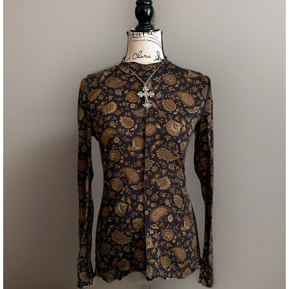 Free People Intimately Shear Paisley Top Black And Brown Size L Boho Whimsygoth